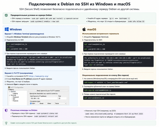 Подключение к Debian по SSH из Windows и macOS - Crypto Hosting